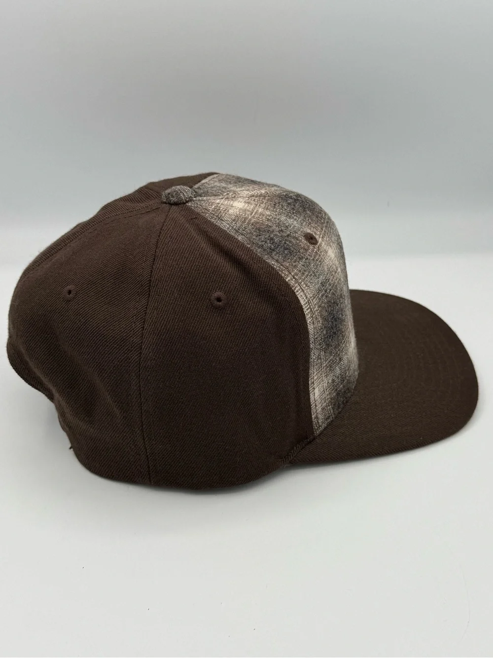 Pendleton Plaid Brown Mix Ombré Wool Flat Brim Hat Snapback Ball Cap